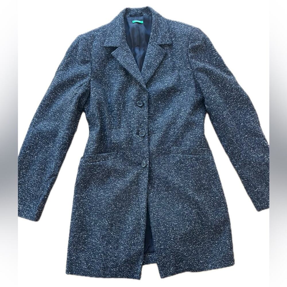 Vintage United Colors Of Benetton Black and White Speckled Long Blazer Jacket